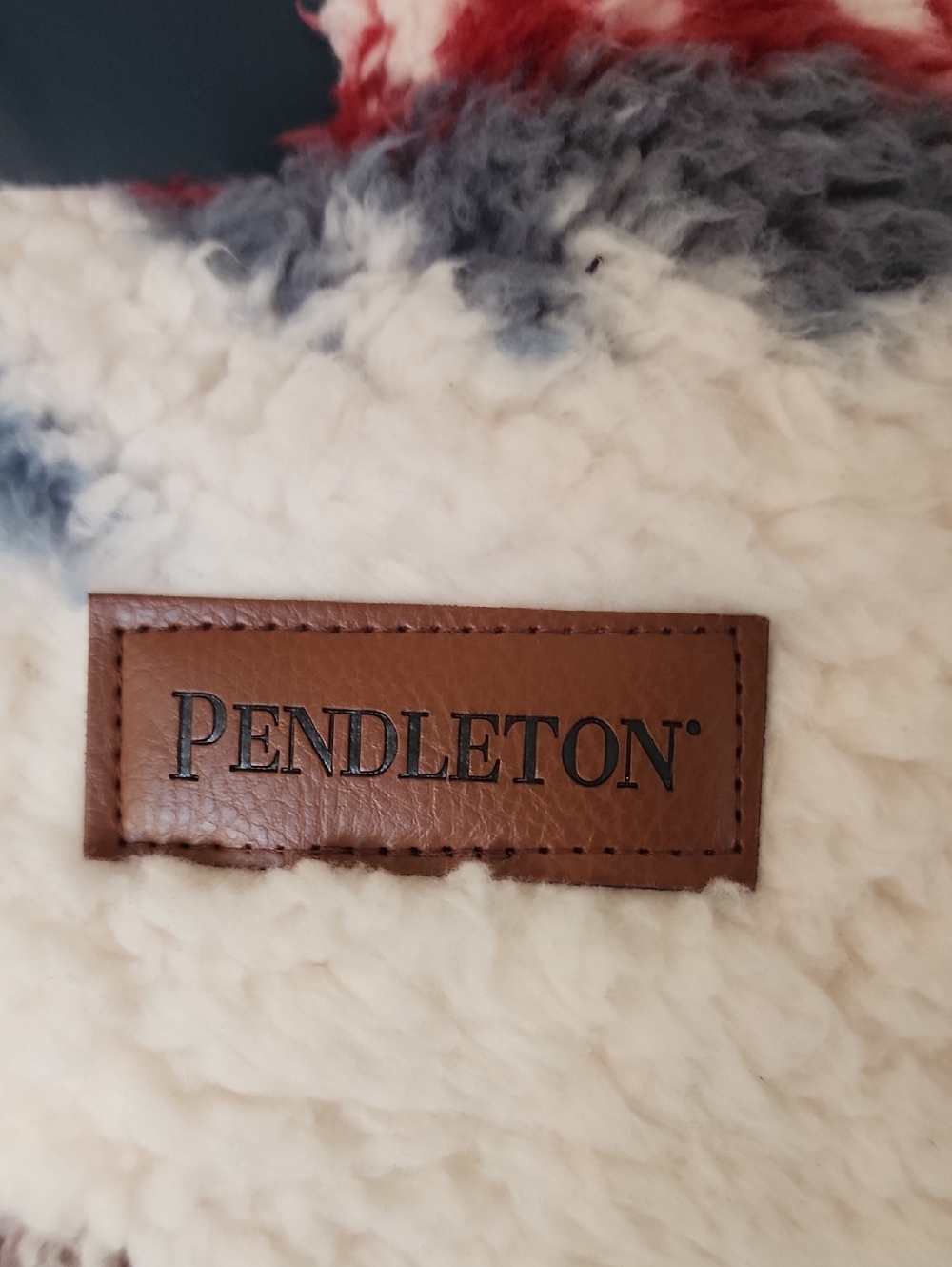 Pendleton Sherpa Blanket in Cream, Red, Blue, Gray - Picture 3 of 5